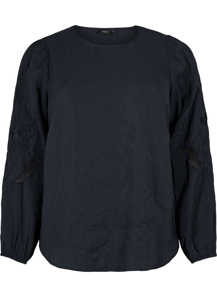 Blouse with TENCEL™ Modal with embroidery details, Black, Packshot image number 0