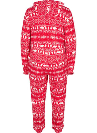 Hooded Christmas print jumpsuit with zip, Christmas AOP, Packshot image number 1