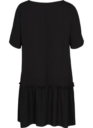 Short dress with ruffled hem, Black, Packshot image number 1