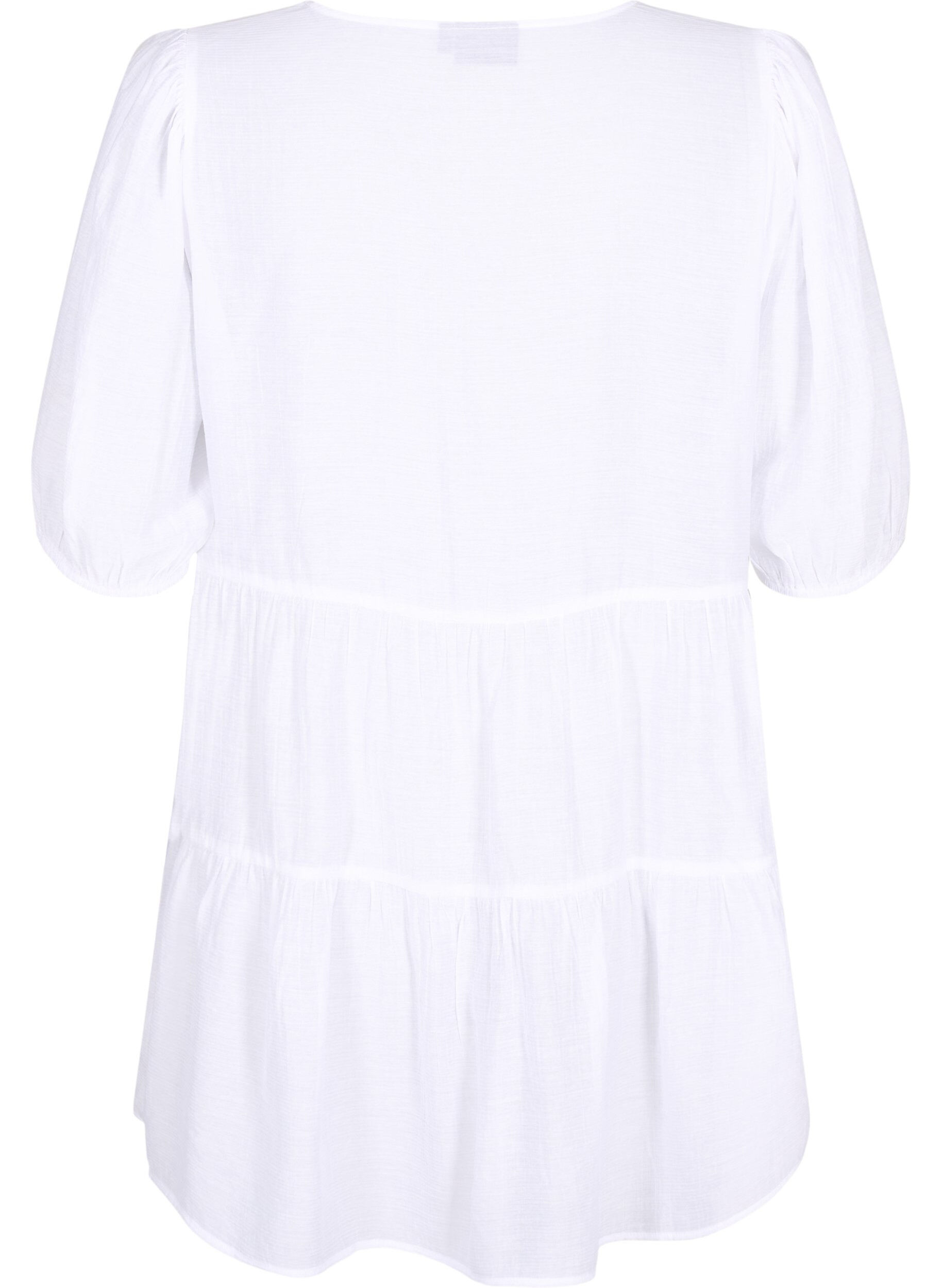 Zizzifashion A-line viscose tunic with lace-up detail, White, Packshot image number 1