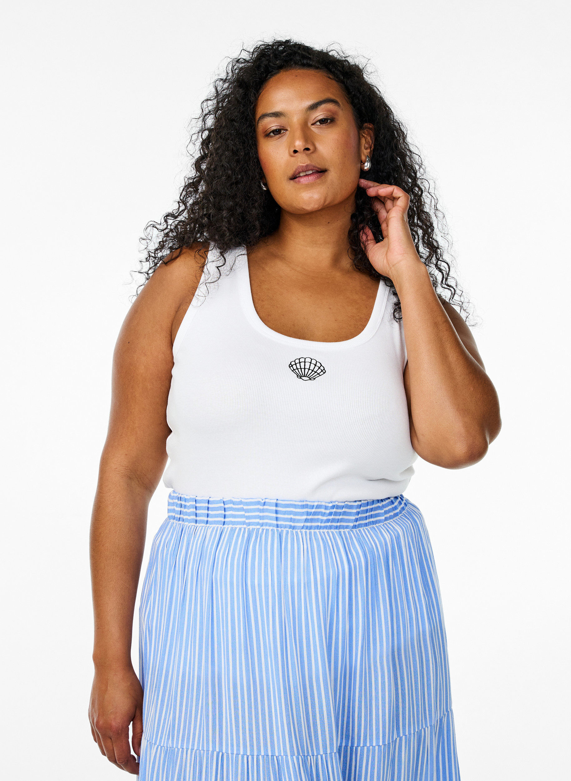 ZizzifashionFitted top with motif, White, Model image number 0