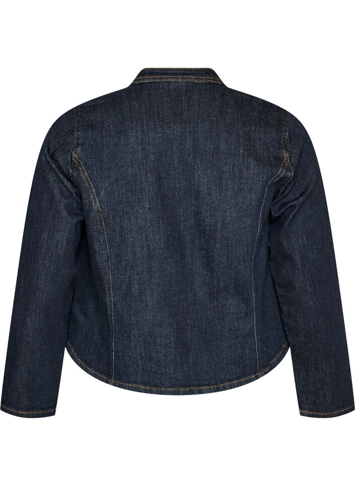 Fitted denim jacket with zip, Blue, Packshot image number 1