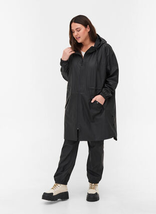 Rain jacket with a zip and hood, Black, Model image number 2