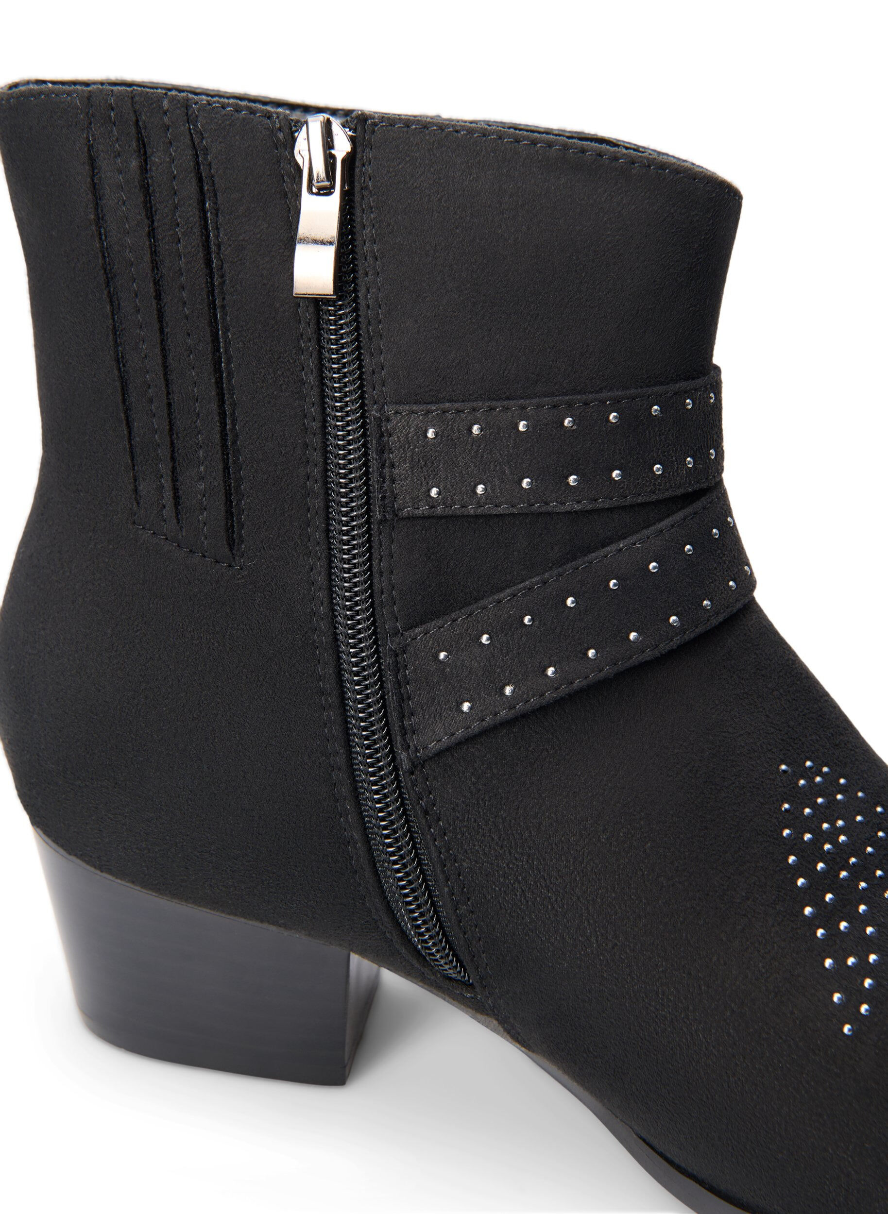 Zizzifashion Wide fit - Short boot with studs and buckles, Black, Packshot image number 4