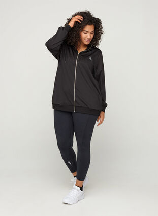 Sports cardigan with a zip and hood, Black, Model image number 3