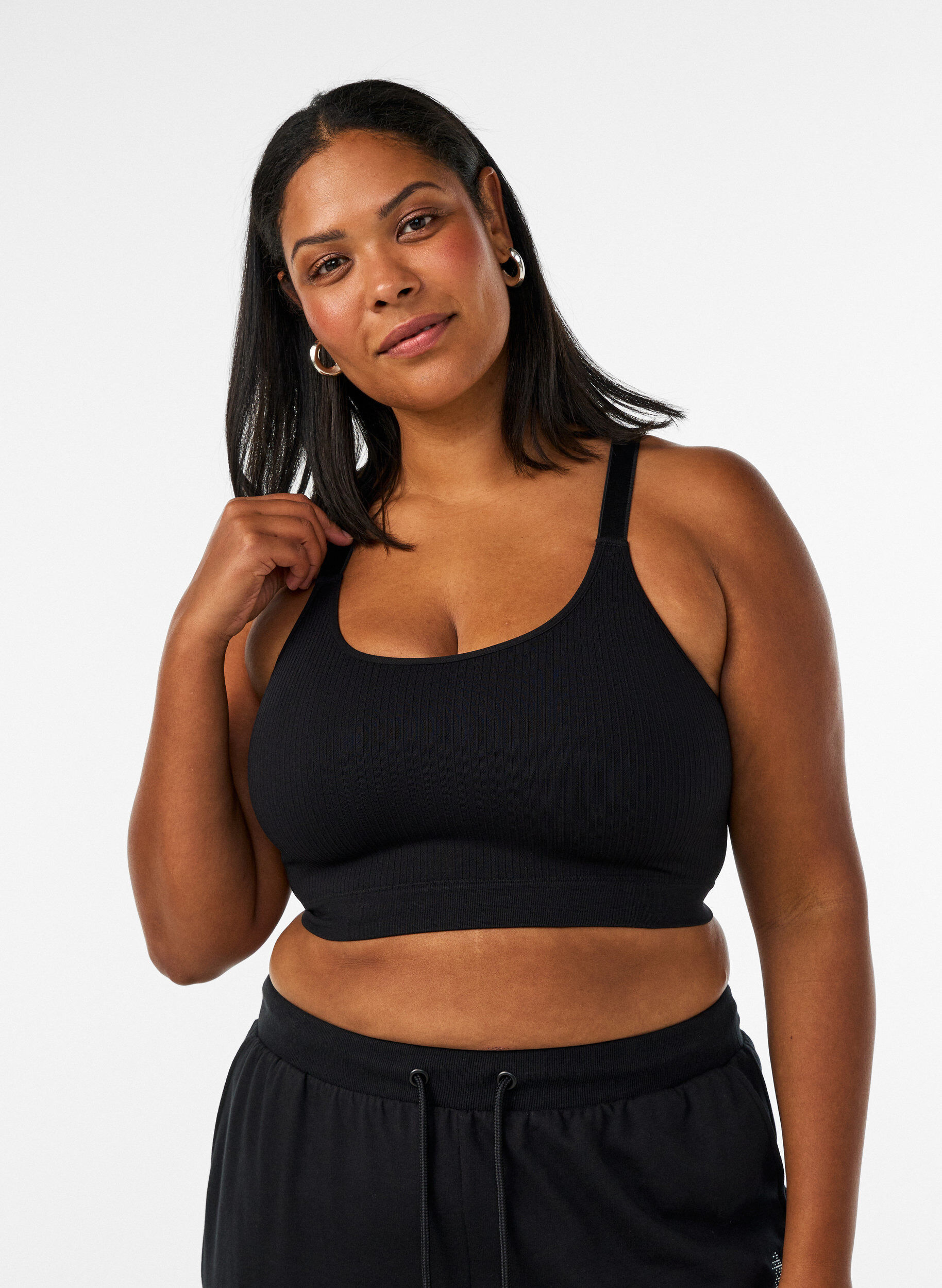 Seamless ribbed sports bra, Black, Model