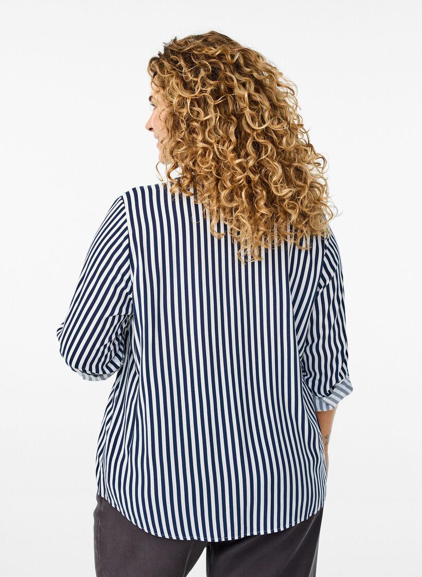 FLASH - Striped shirt with rolled-up sleeves, Blue, Model image number 2