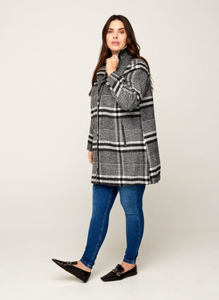 Checked jacket with button fastening and pockets, Black Check, Model image number 3