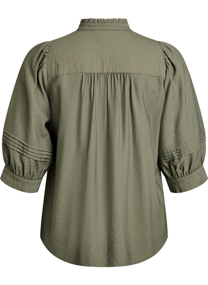 Blouse with 3/4 sleeves and decorative pleats, Green, Packshot image number 1