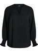 Blouse with smock cuffs and V-neck, Black, Packshot image number 0