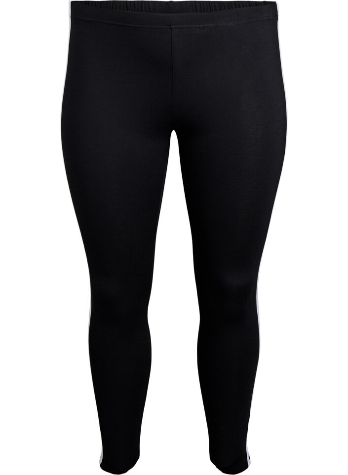 Viscose leggings with side stripes, Black W. Stripe, Packshot image number 0