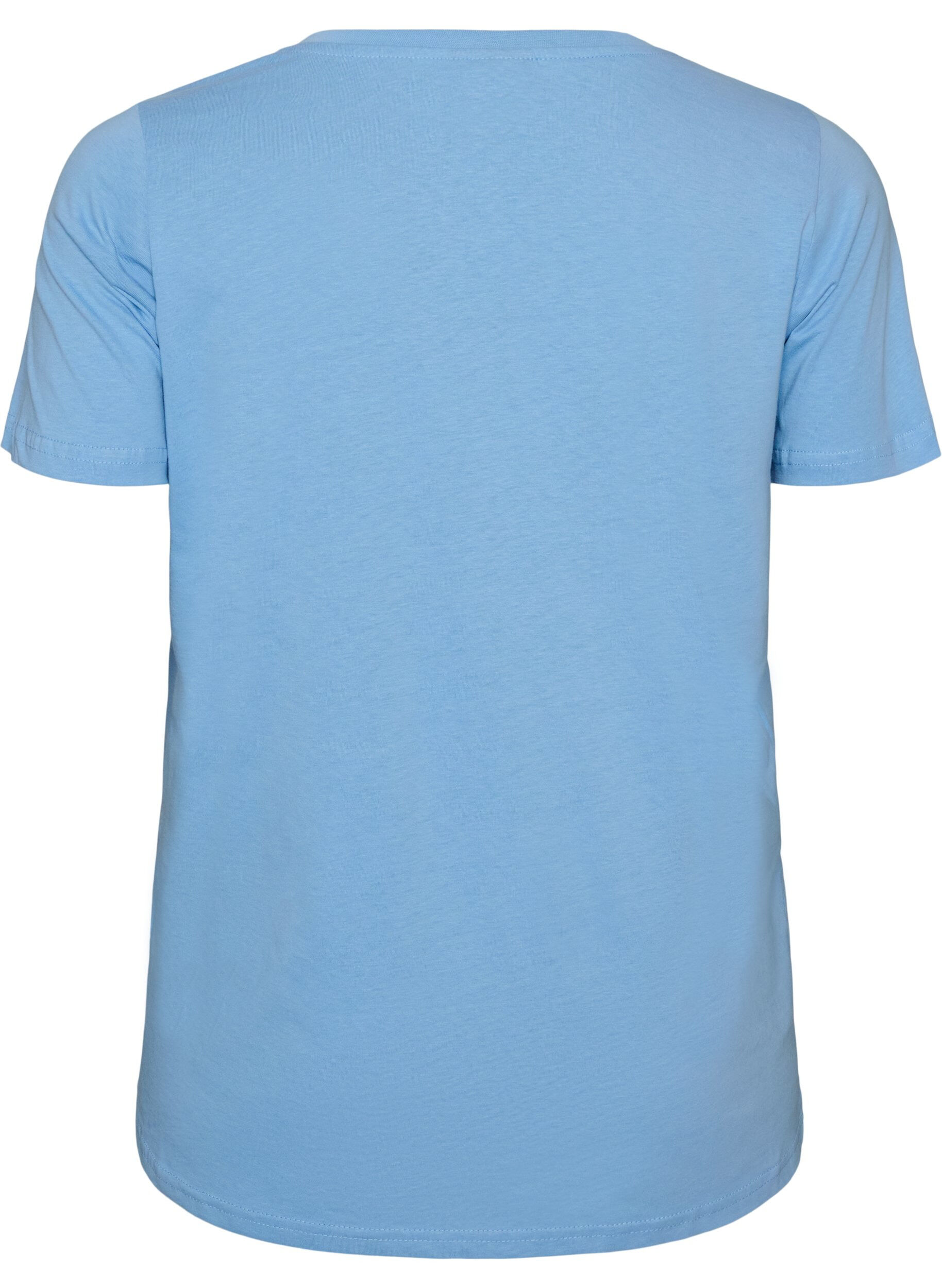 ZizzifashionCotton T-shirt with front print and V-neck, Light Blue, Packshot image number 1