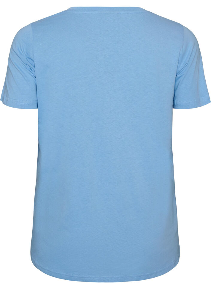 Cotton T-shirt with front print and V-neck, Light Blue, Packshot image number 1