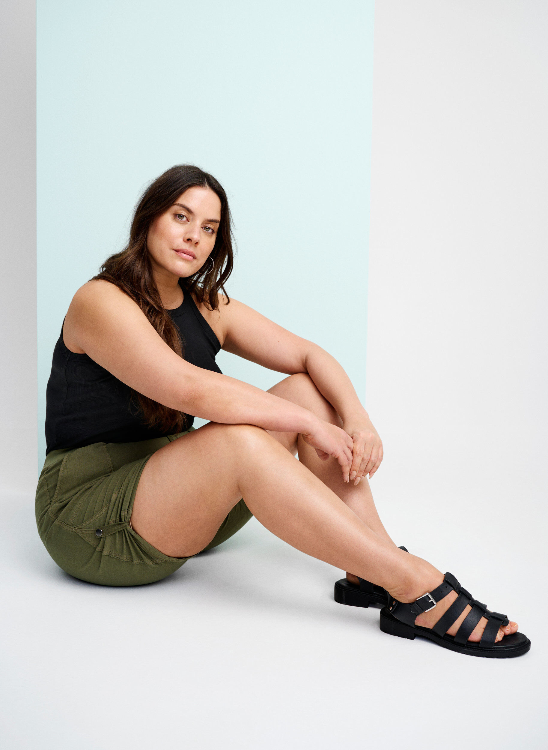 Zizzifashion Loose cotton shorts with pockets, Green, Image image number 0