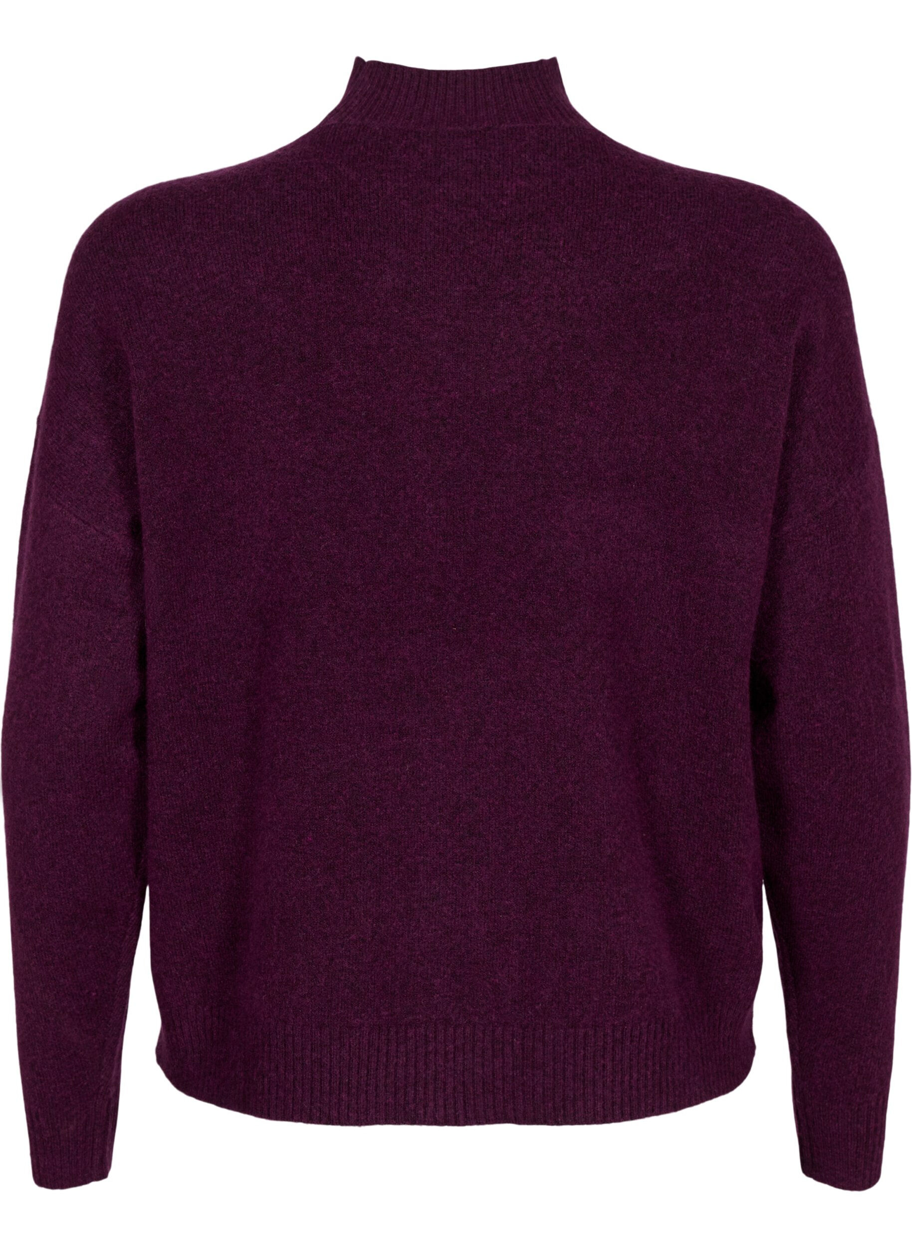 Zizzifashion Knitted wool blouse with high neck, Potent Purple Mel., Packshot image number 1