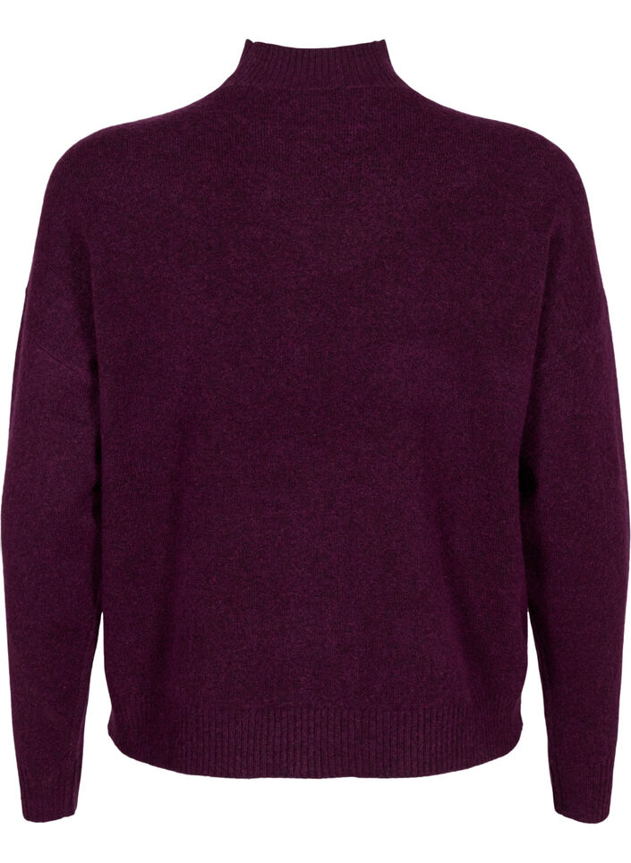 Knitted wool blouse with high neck, Potent Purple Mel., Packshot image number 1