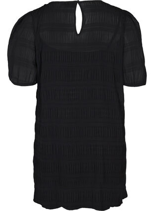Textured tunic with puff sleeves, Black, Packshot image number 1