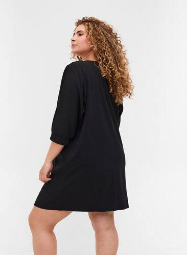 Solid-coloured tunic with 2/4 sleeves and pleated fold, Black, Model image number 1