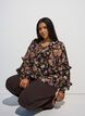 Blouse with floral print and ruffle details, Black, Model image number 0
