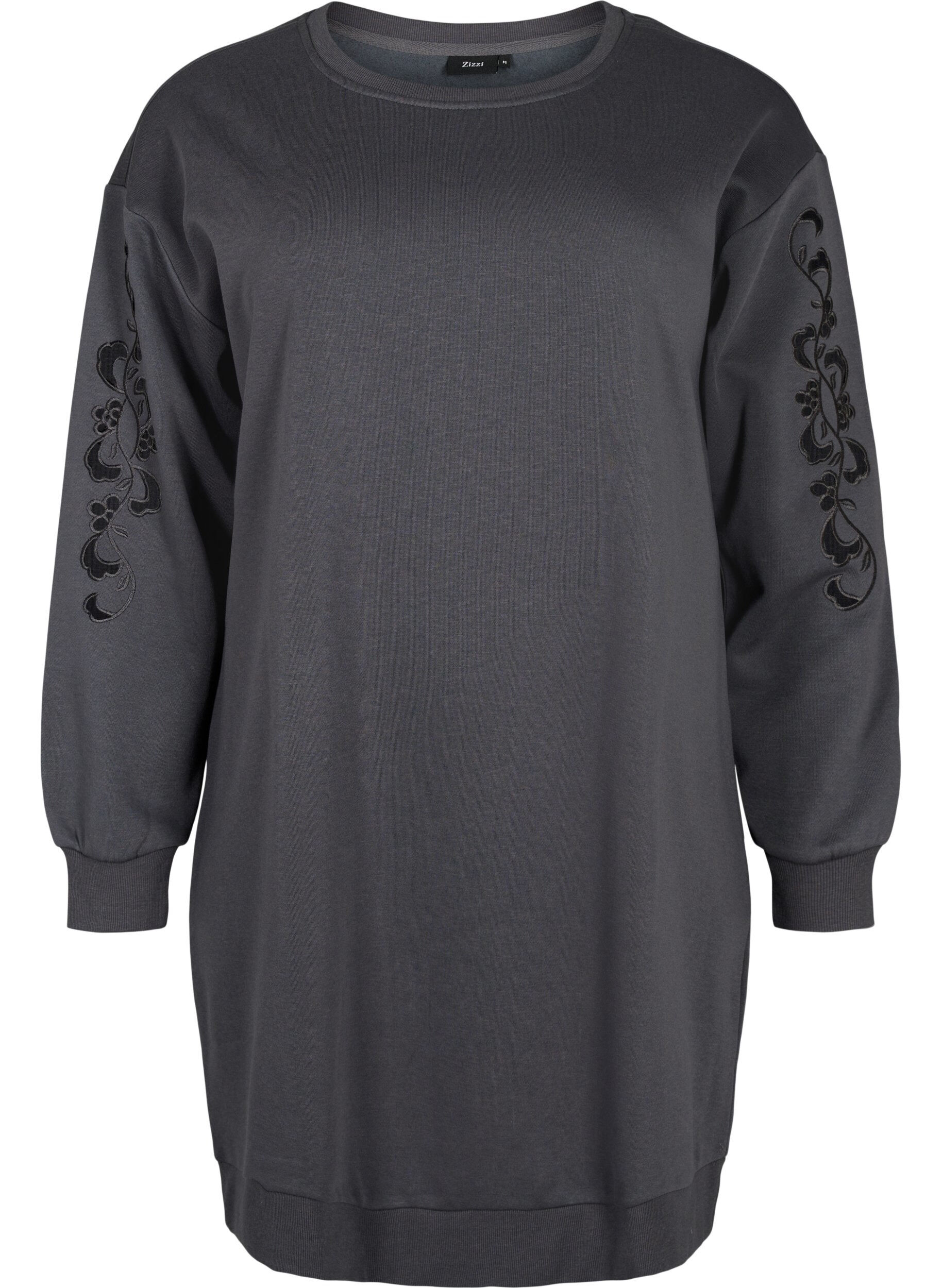 Zizzifashion Sweat dress with embroidered details, Dark Grey, Packshot image number 0