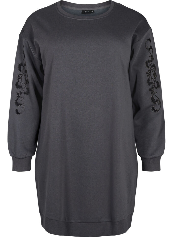 Sweat dress with embroidered details, Dark Grey, Packshot image number 0
