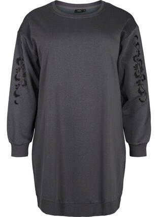 Sweat dress with embroidered details, Dark Grey, Packshot image number 0