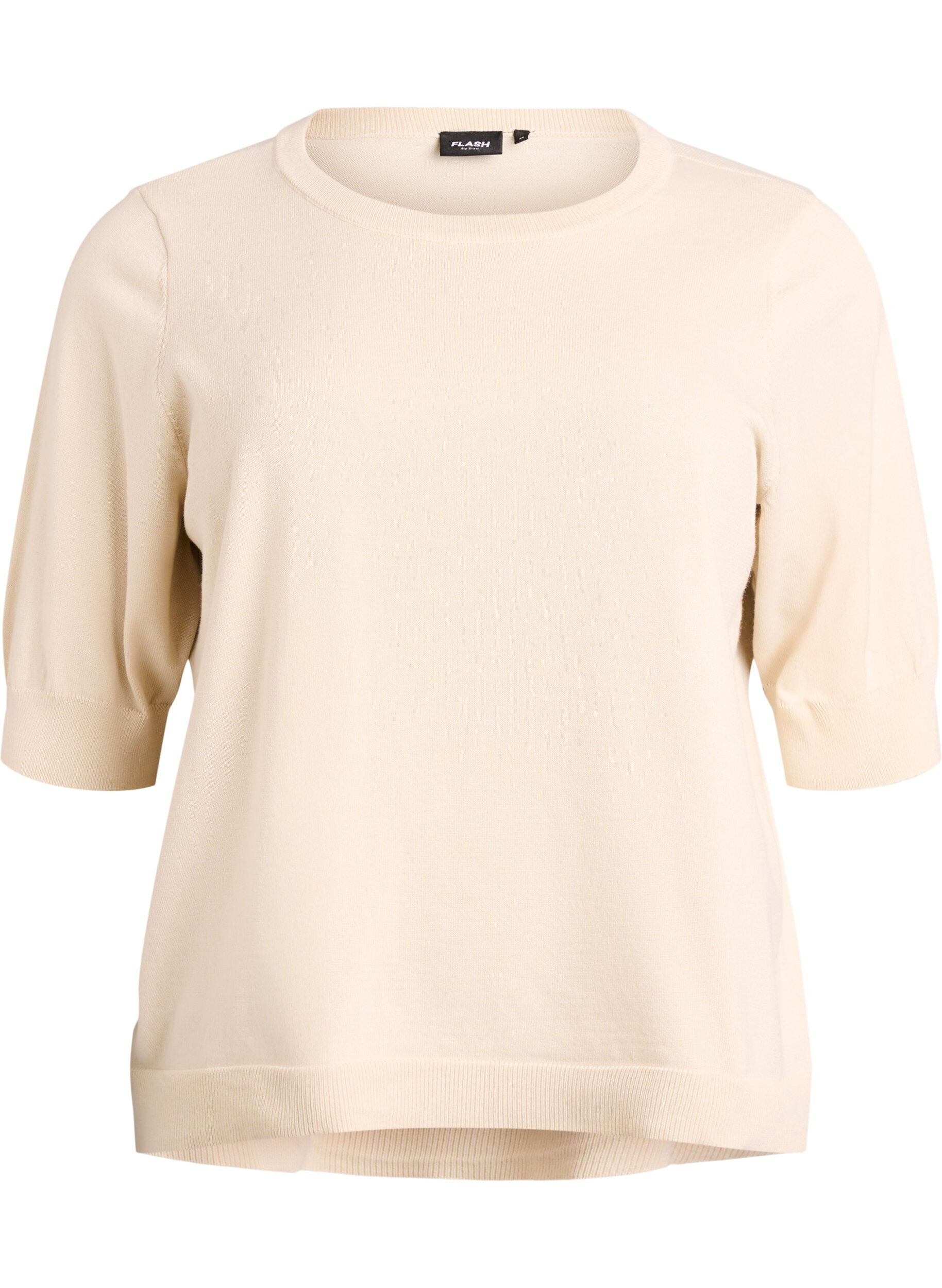 Zizzifashion Fine-knit blouse with short sleeves, Beige, Packshot image number 0