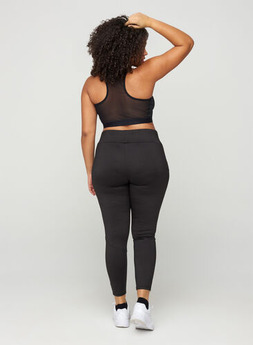 Cropped exercise tights with print and mesh, Black, Model image number 1