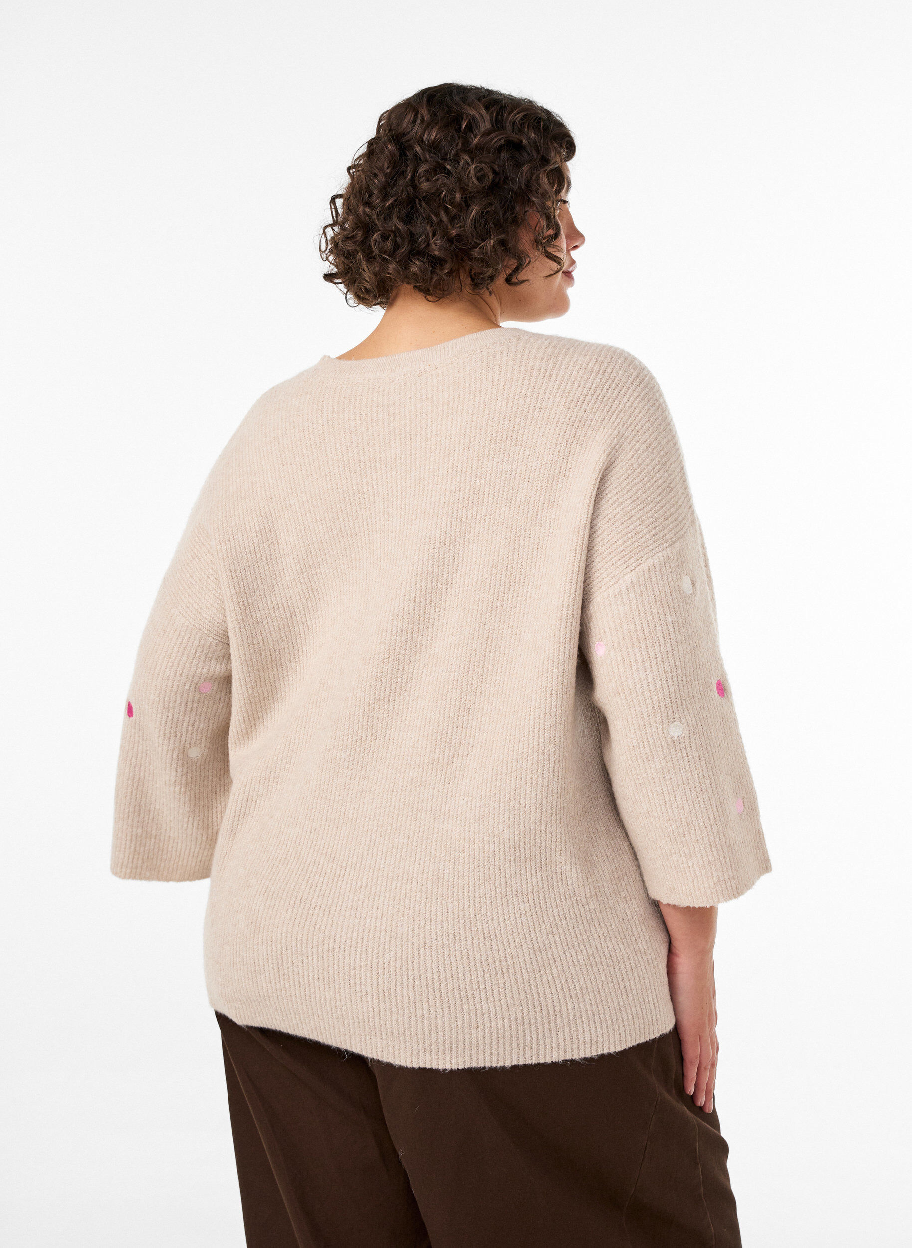 ZizzifashionKnitted blouse with small embroidered motifs, Beige, Model image number 2