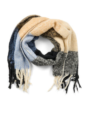 Knitted scarf with fringe, Brown Blue, Packshot image number 0