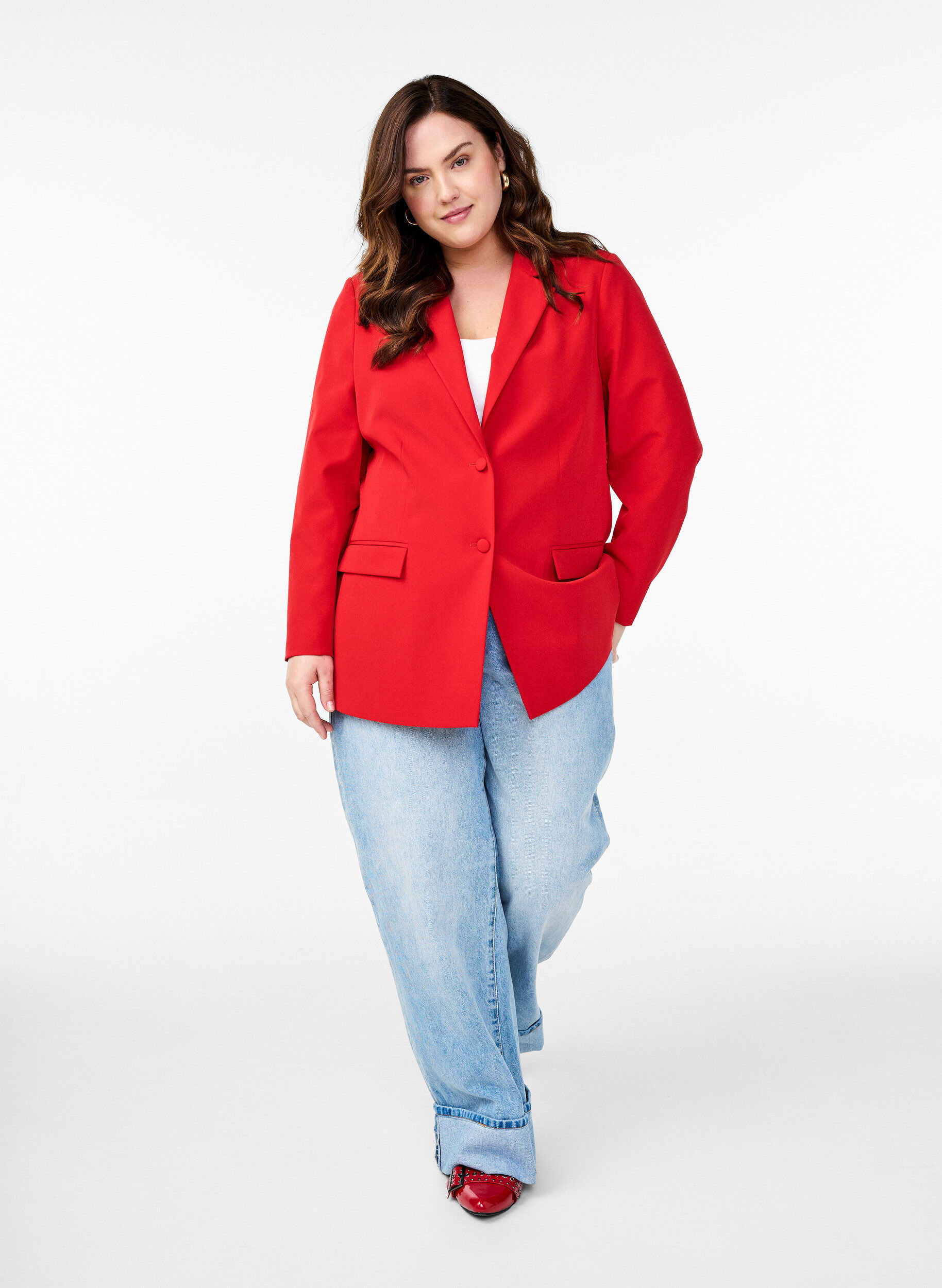 Zizzifashion Classic blazer with button closure, Red, Model image number 1
