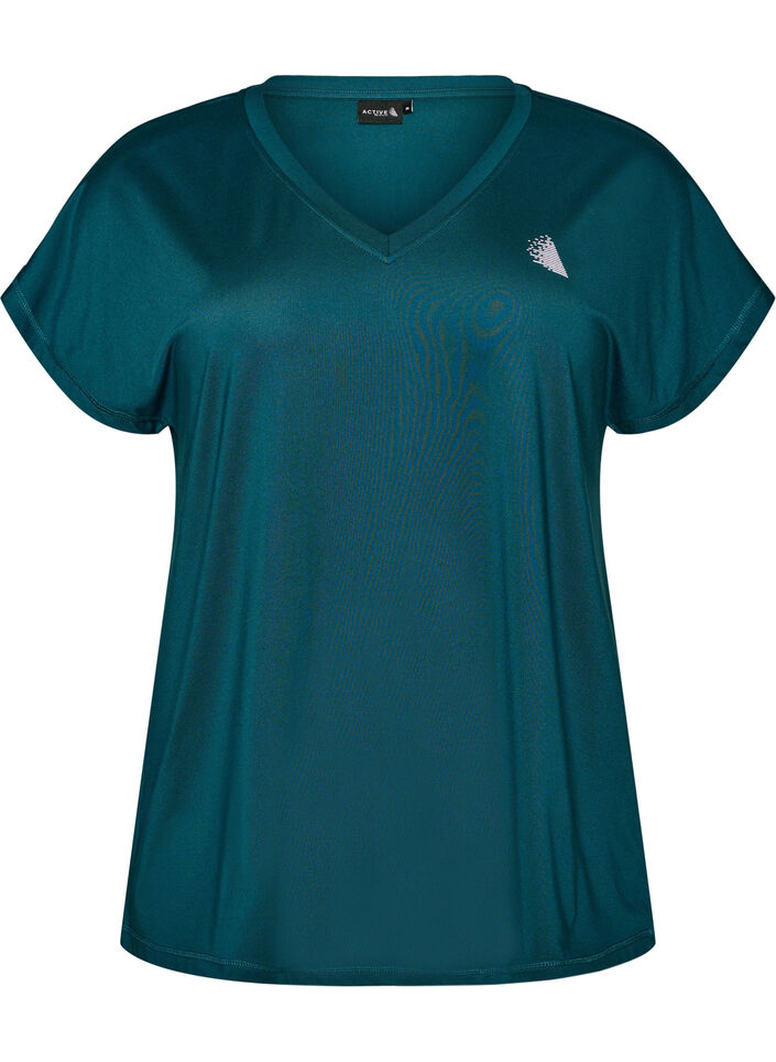 Loose training t-shirt with v-neck, Green, Packshot image number 0