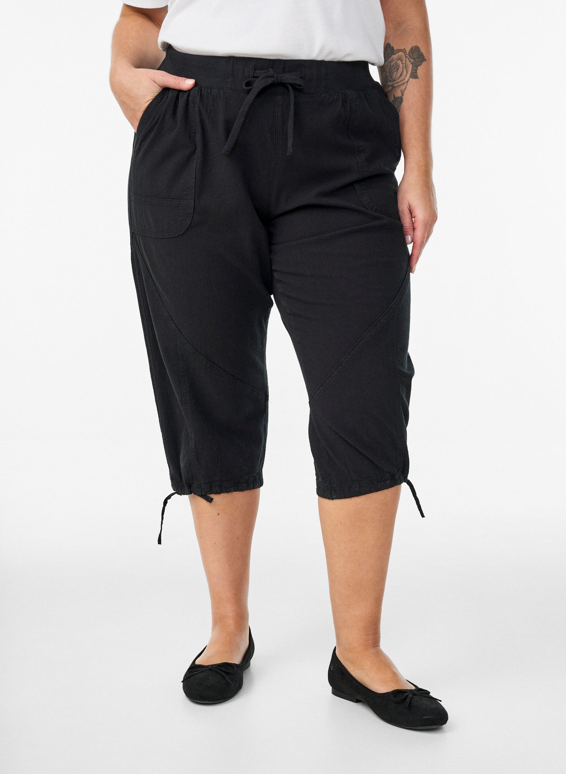 Zizzifashion Cotton Capri trousers, Black, Model image number 2