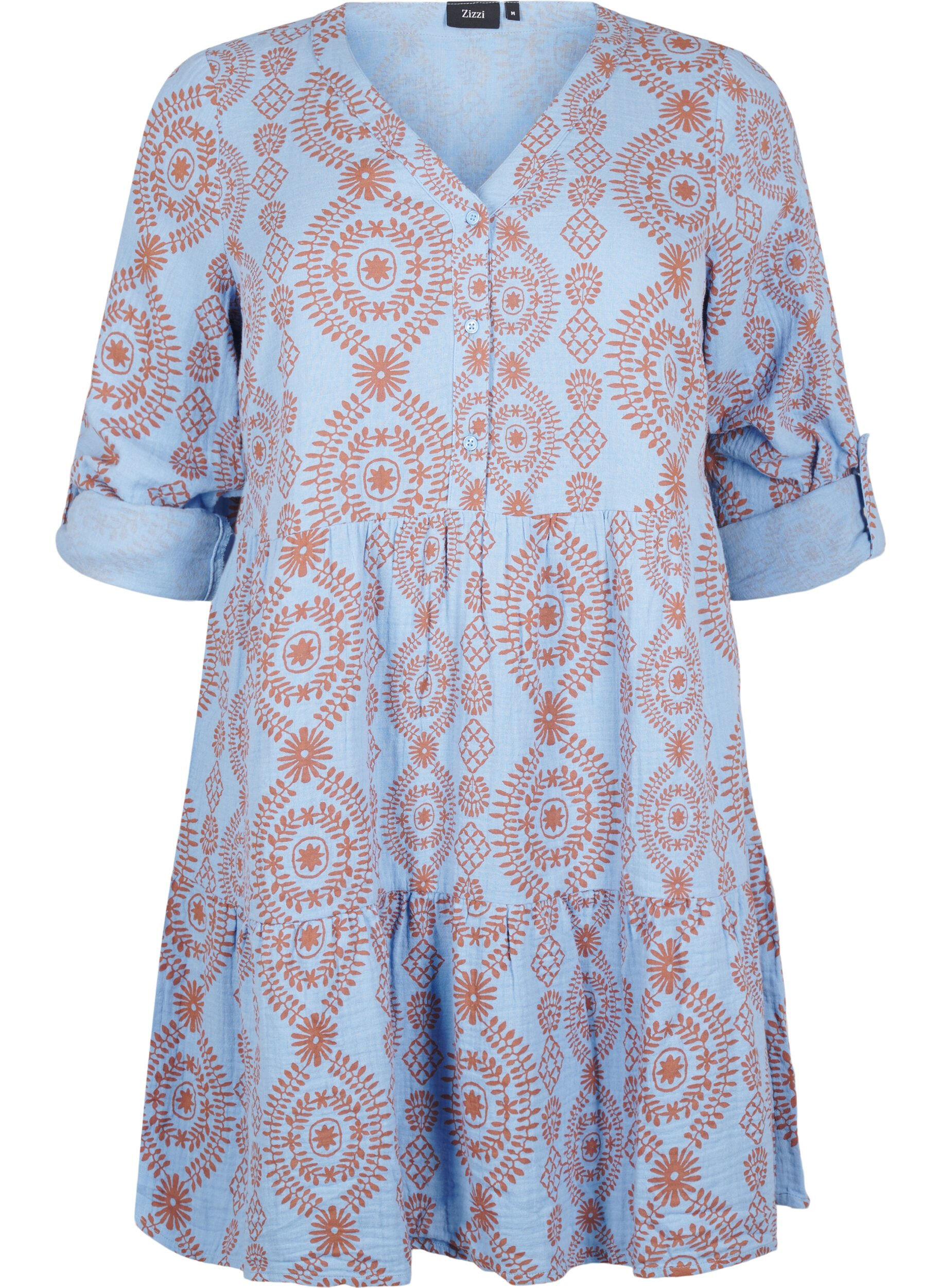 Short dress in patterned cotton muslin