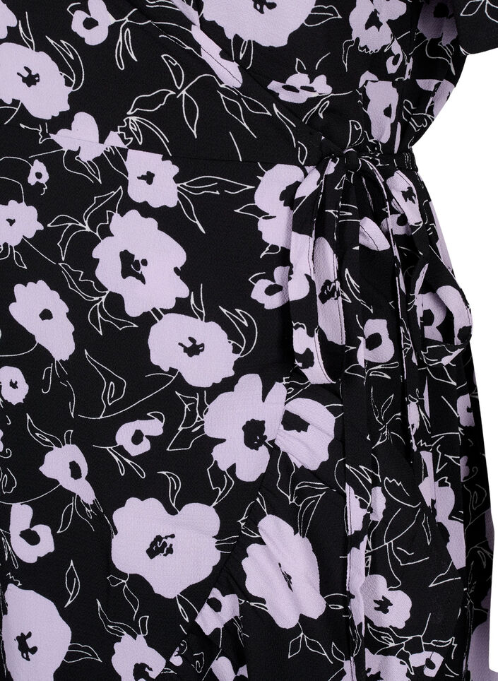 Floral wrap dress with short sleeves, Black, Packshot image number 3