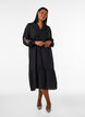 Viscose dress with embroidery and tiered ruffles, Black, Model image number 0