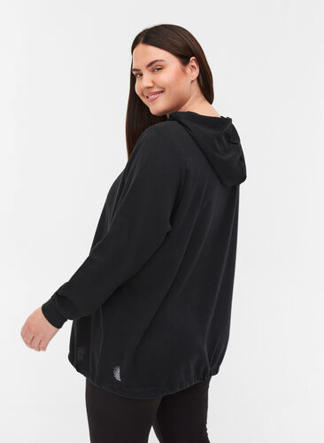 Sweatshirt with hood and adjustable bottom hem, Black, Model image number 1