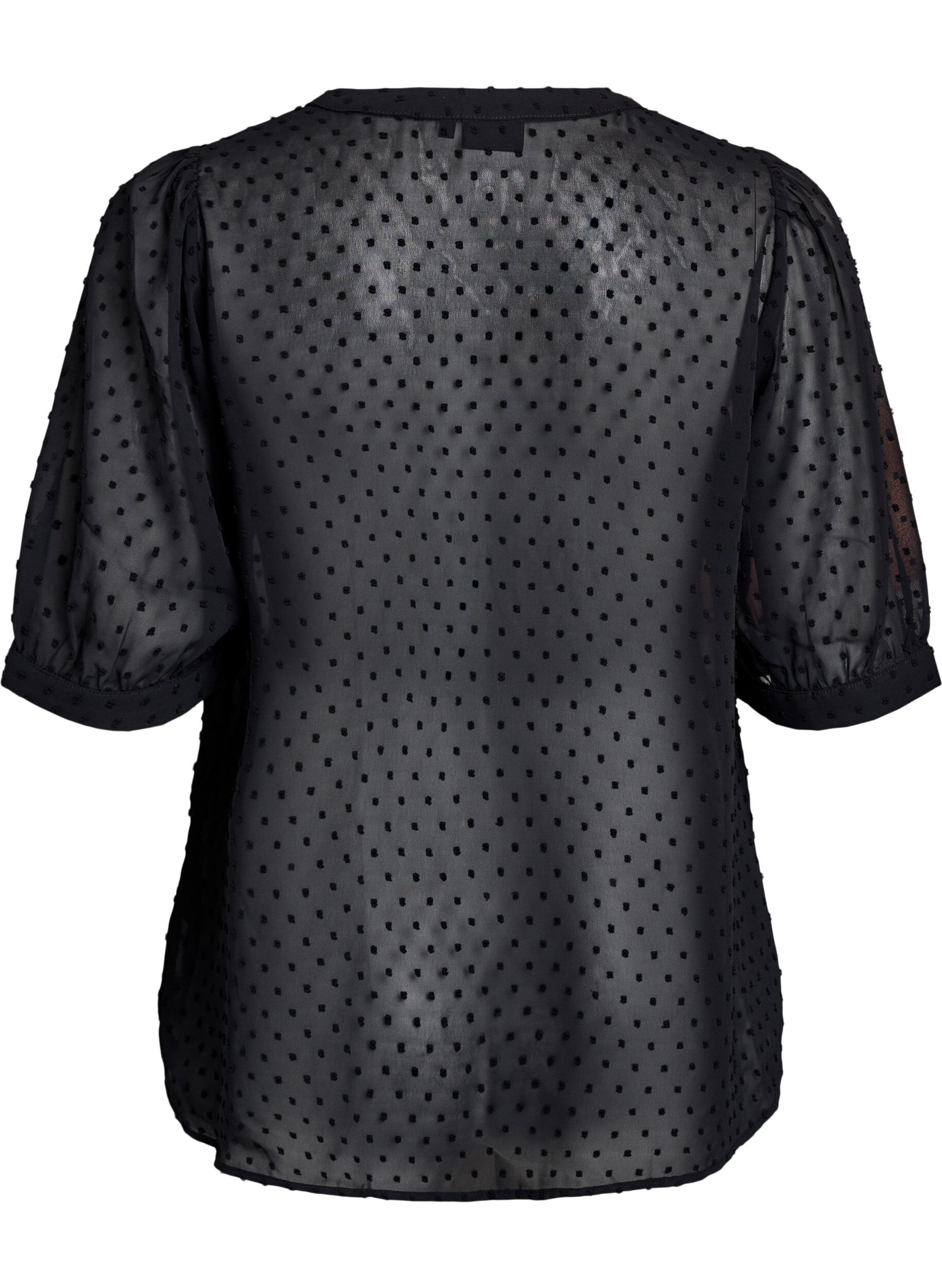 Zizzifashion Short-sleeved shirt blouse with dotted texture, Black, Packshot image number 1