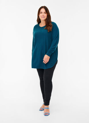 Knit blouse with texture and round neckline, Reflecting Pond, Model image number 2