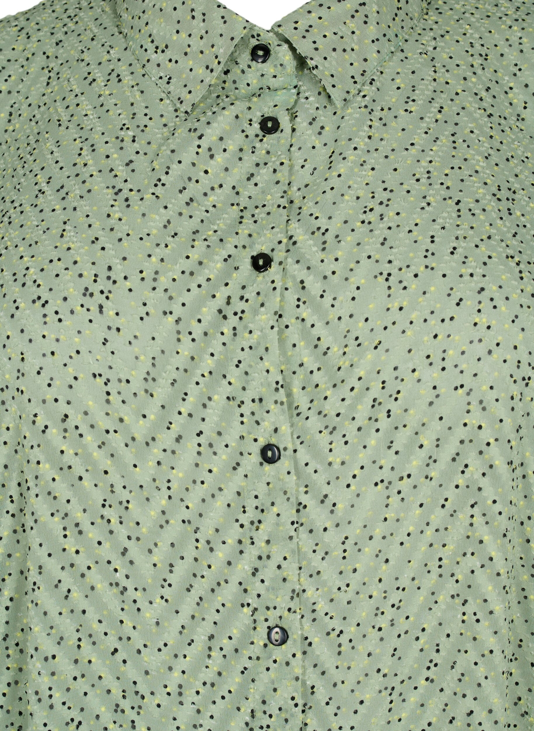 Zizzifashion Dotted shirtdress with 3/4 sleeves and slit, Seagrass Dot, Packshot image number 2