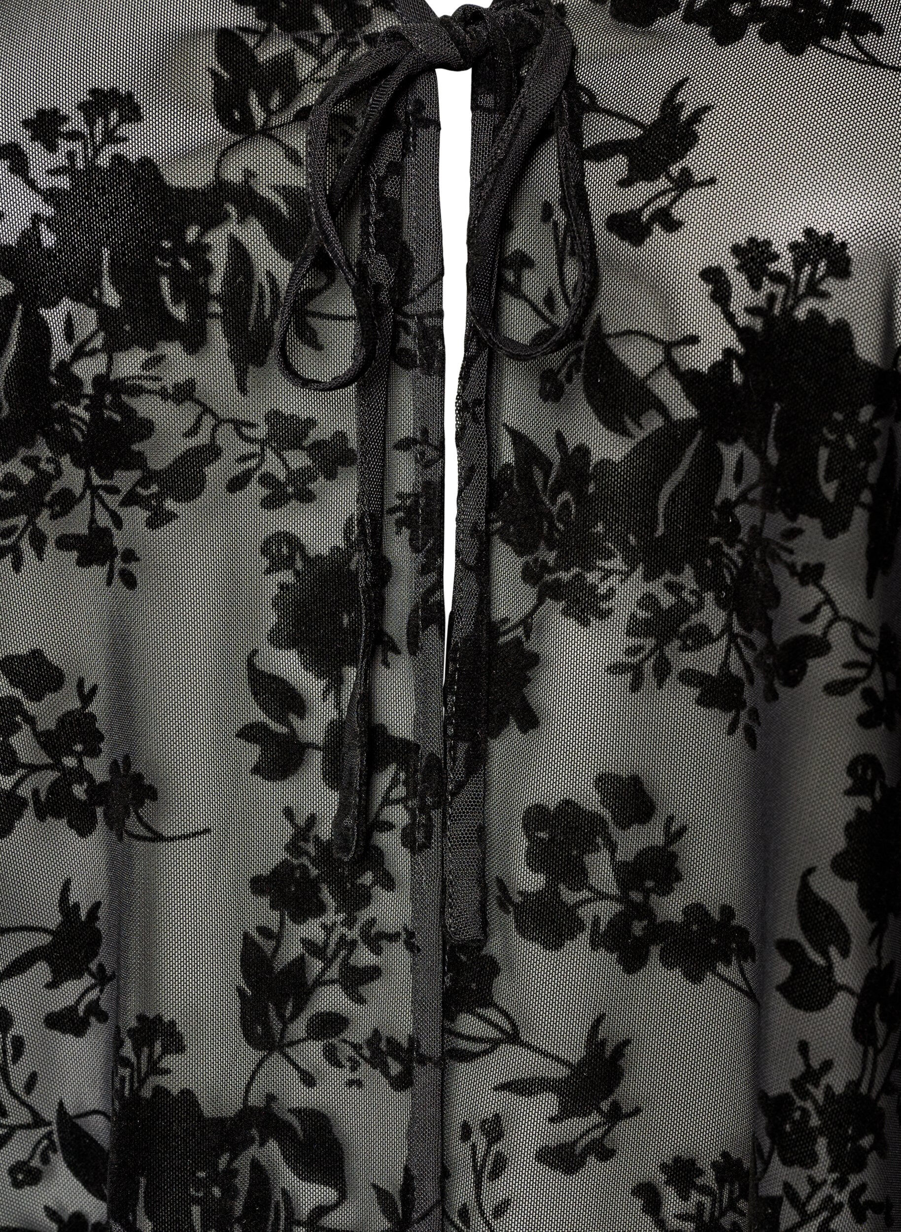 ZizzifashionMesh blouse with floral pattern and open front, Black, Packshot image number 2