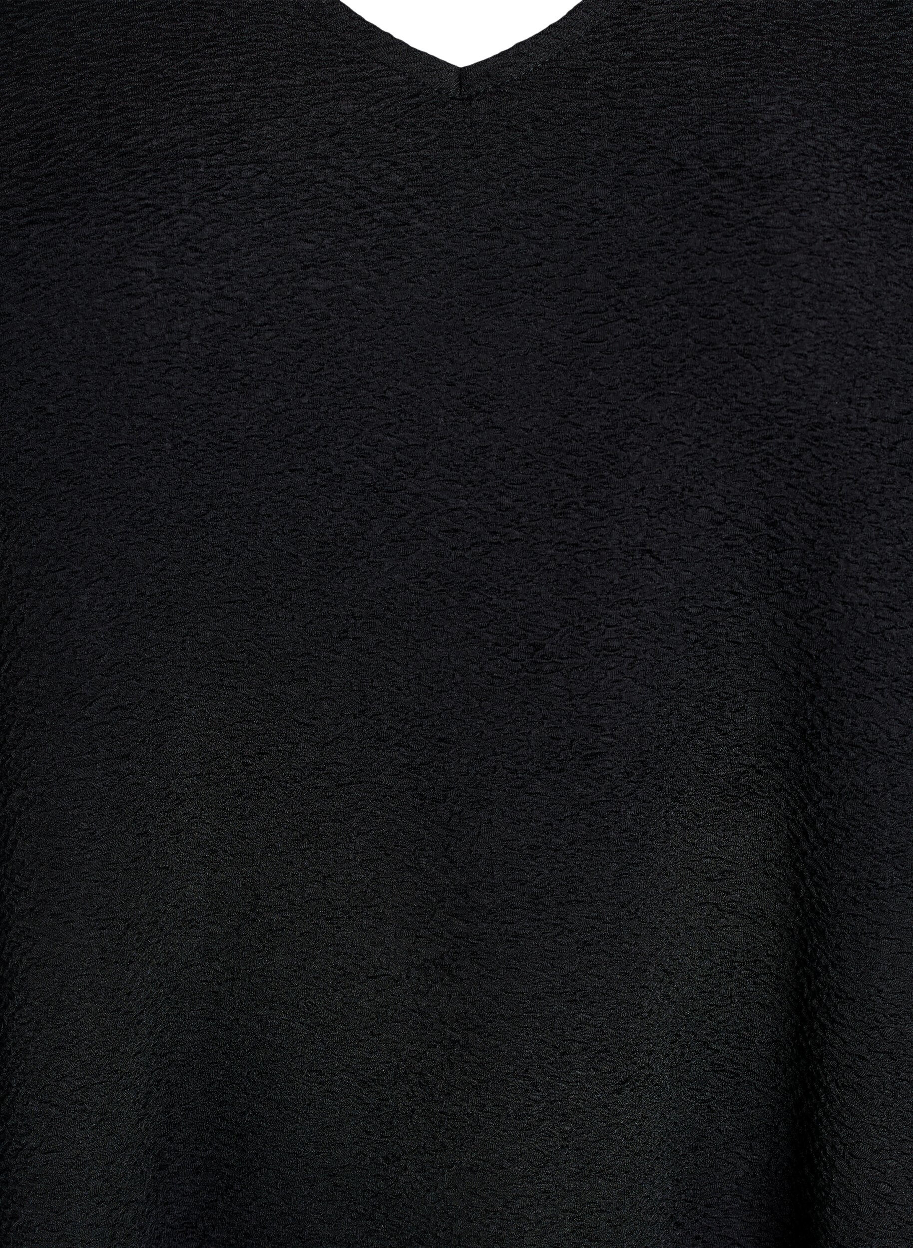 Zizzifashion Short textured dress with a ruffle hem, Black, Packshot image number 2