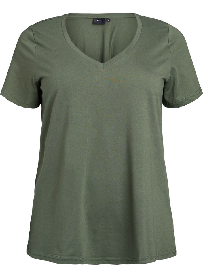 Short sleeve t-shirt with v-neckline, Green, Packshot image number 0