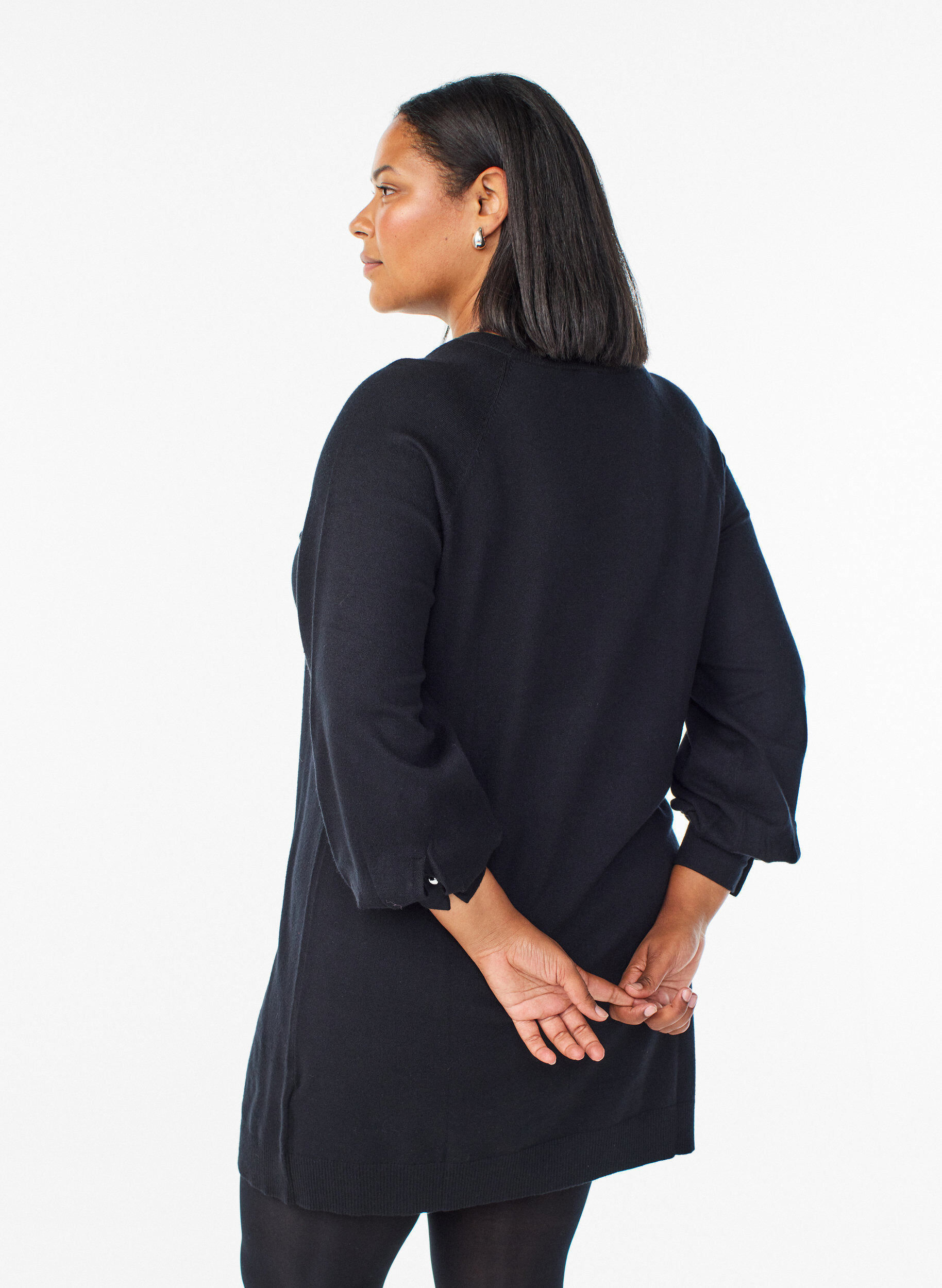 Zizzifashion Short knitted dress with raglan sleeves, Black, Model image number 2