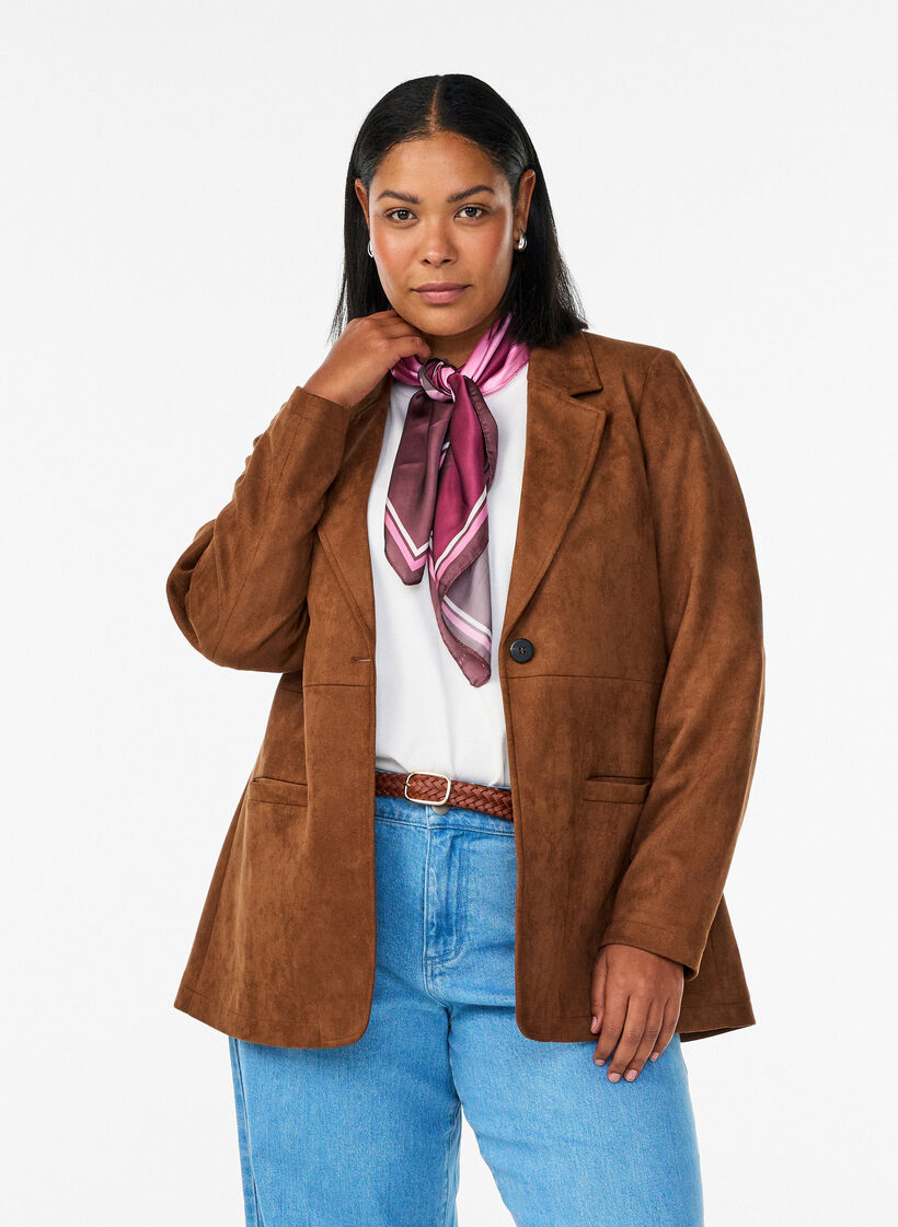 Faux suede blazer, Brown, Model