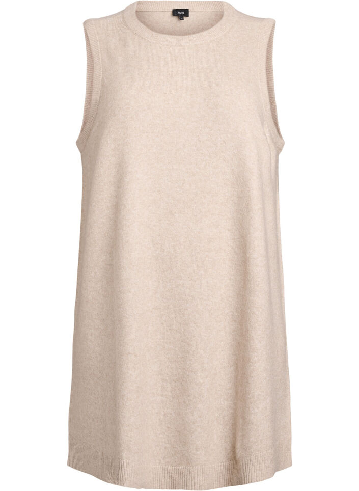Short sleeveless knitted dress, Beige, Packshot image number 0