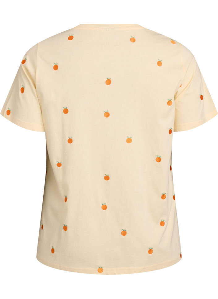 T-shirt in organic cotton with embroidered motifs, Yellow, Packshot image number 1