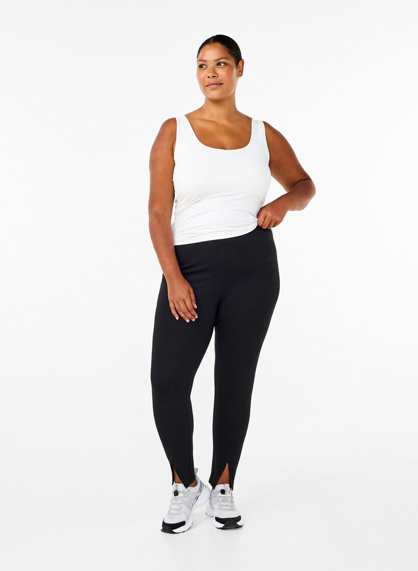 Viscose leggings with front slits, Black, Model image number 2