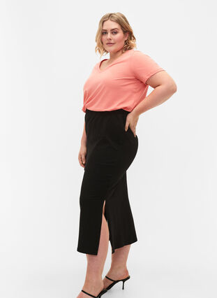 Long skirt in cotton with slit, Black, Model image number 2