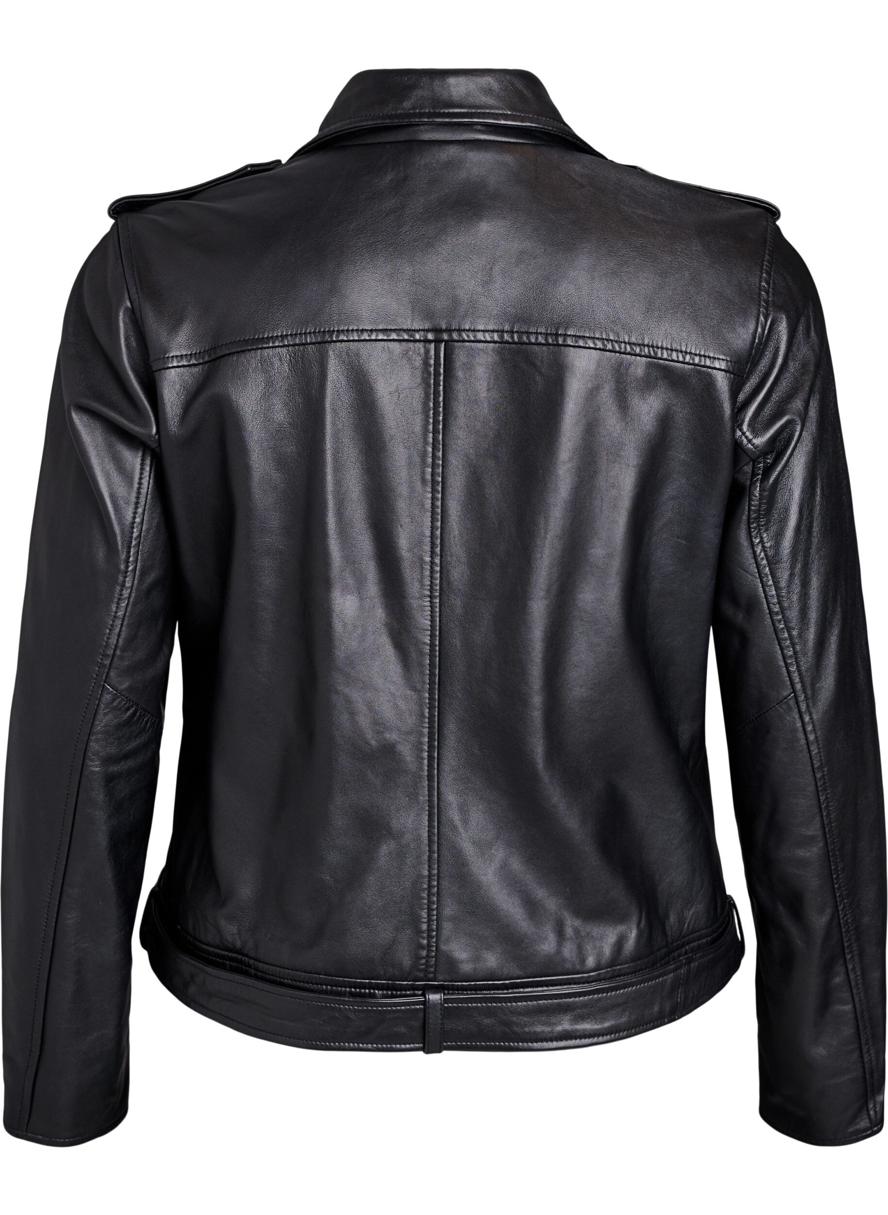 Zizzifashion Leather biker jacket with belt, Black, Packshot image number 1
